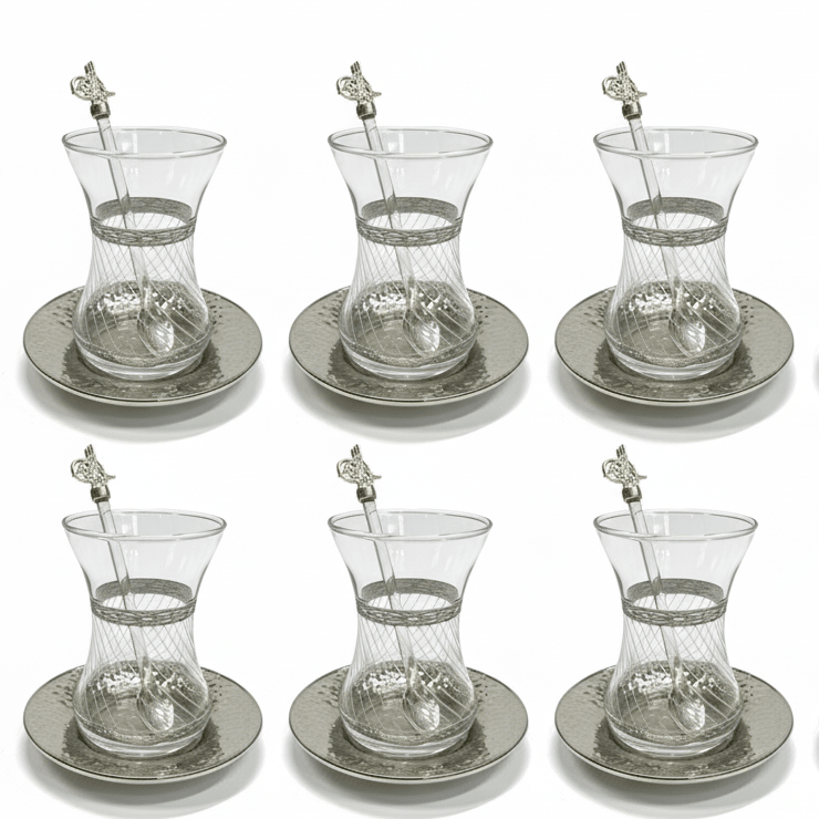 Dalgic 718/4 Tesæt i Sølv | 18 dele | Glas/Metal - Løven Home