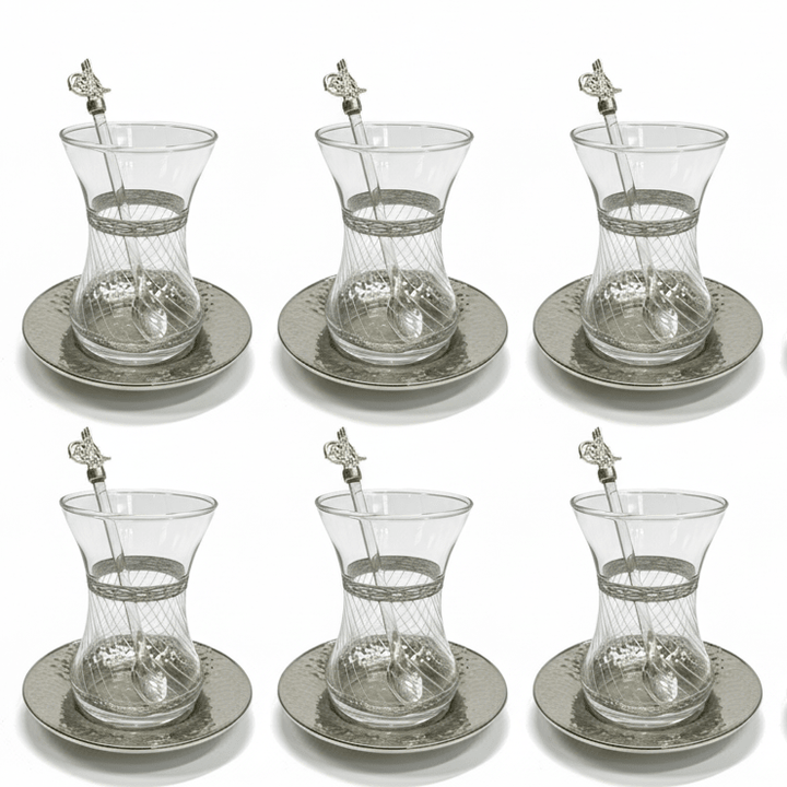 Dalgic 718/4 Tesæt i Sølv | 18 dele | Glas/Metal - Løven Home