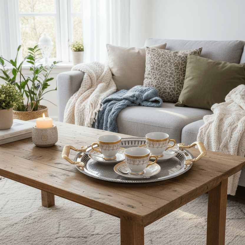 Dalgic Serveringsbakke – Rund Sølv med Guldhåndtag (30 cm) - Løven Home