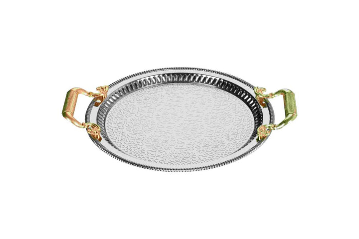 Dalgic Serveringsbakke – Rund Sølv med Guldhåndtag (30 cm) - Løven Home