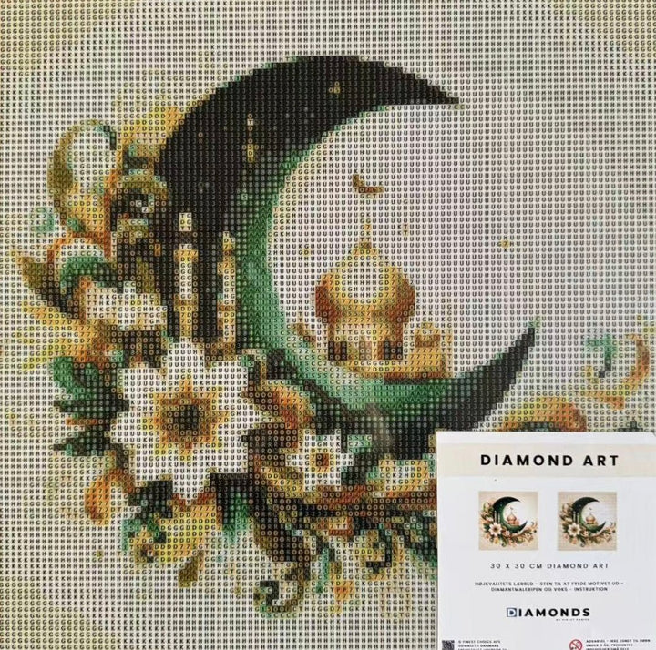 Diamond Art - Blomster og Måne 30x30 cm - Løven Home