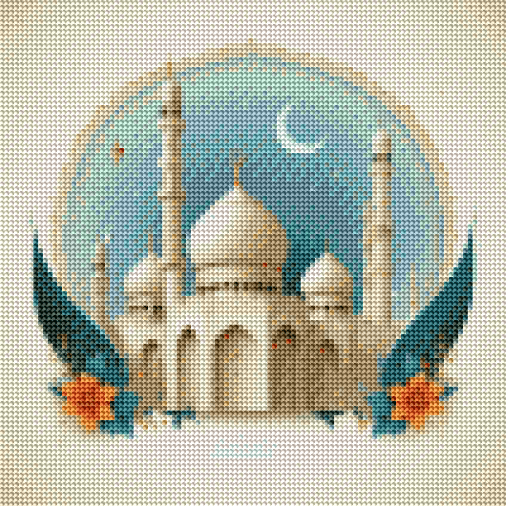 Diamond Art - Moské med Måne 30x30 cm - Blå - Løven Home