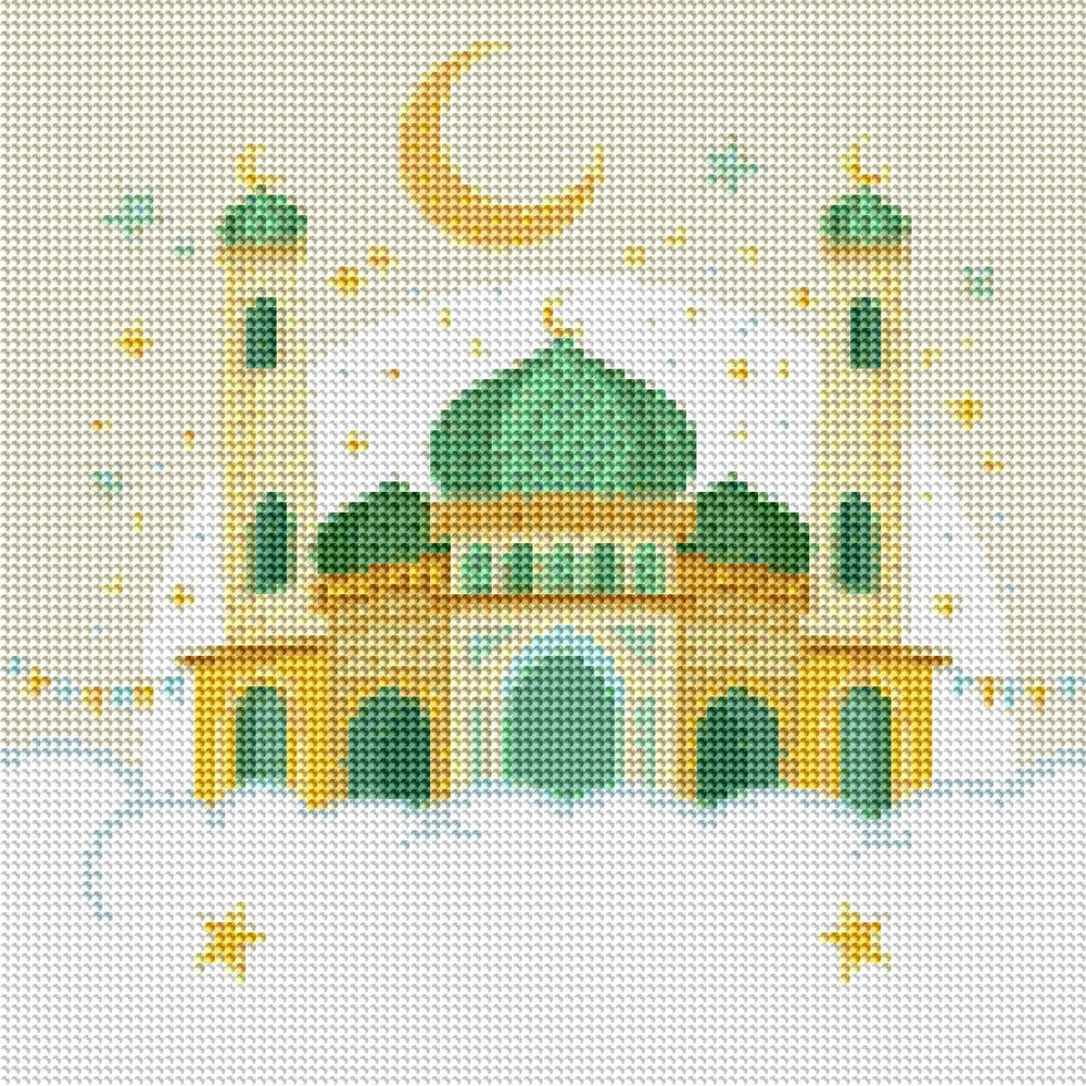 Diamond Art - Moské med Måne 30x30 cm - Grøn - Løven Home