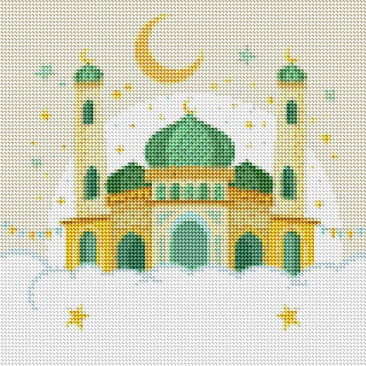 Diamond Art - Moské med Måne 30x30 cm - Grøn - Løven Home