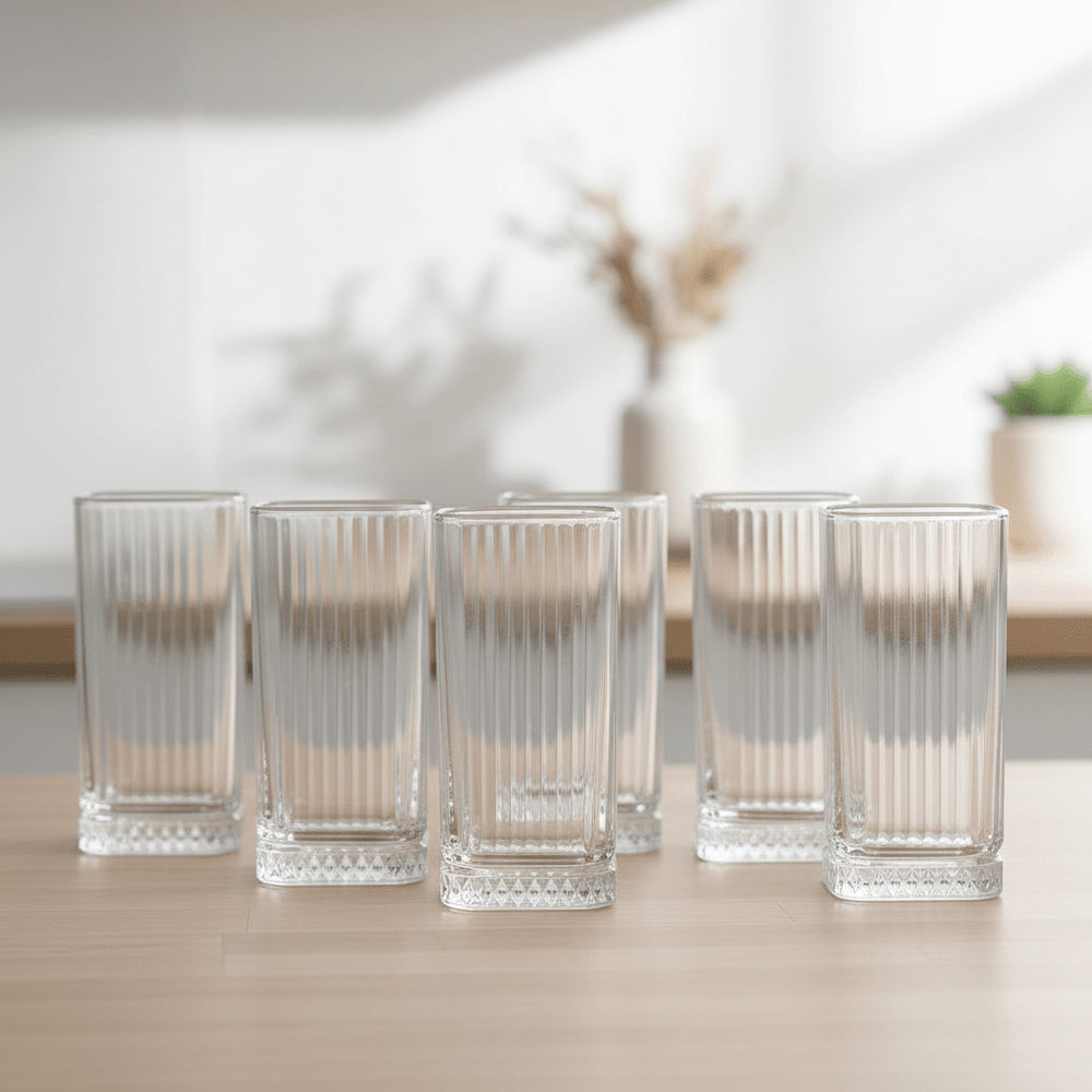 Diamonds - Høj Riflet Drikkeglassæt - 315 ml. | Glas | Transparent | Kvadratisk | 6 stk. - Løven Home