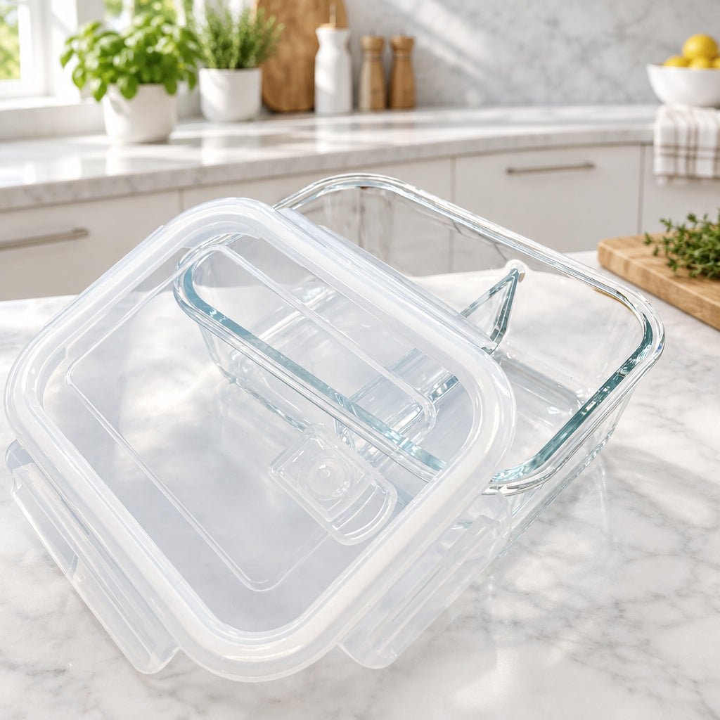 Diamonds - Opdelt glasbeholder m/låg - 1000 ml | Rektangulær - Løven Home