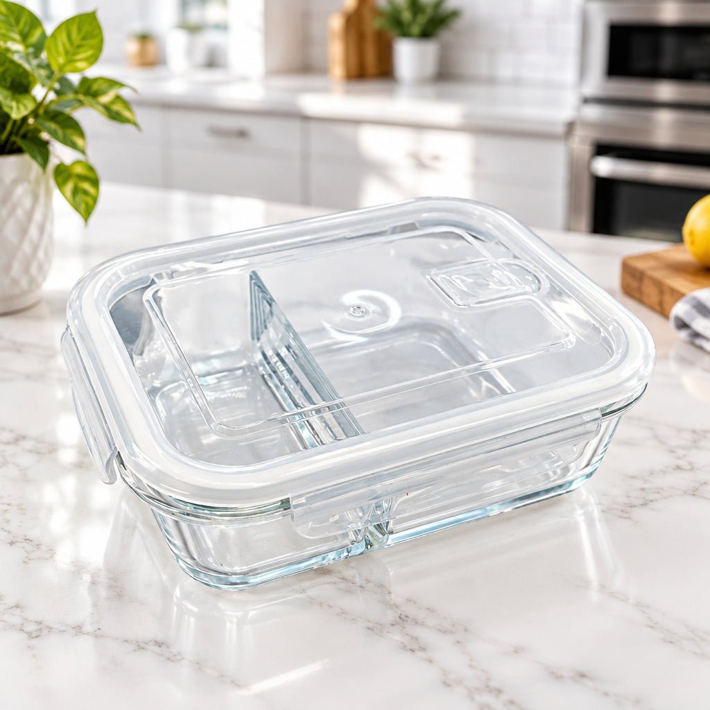 Diamonds - Opdelt glasbeholder m/låg - 1000 ml | Rektangulær - Løven Home