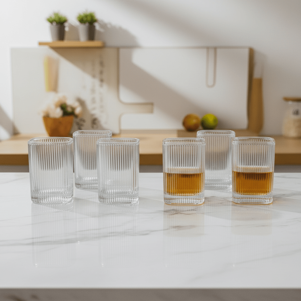 Diamonds - Rillet Drikkeglassæt - 200 ml. | Glas | Transparent | Kvadratisk | 6 stk. - Løven Home