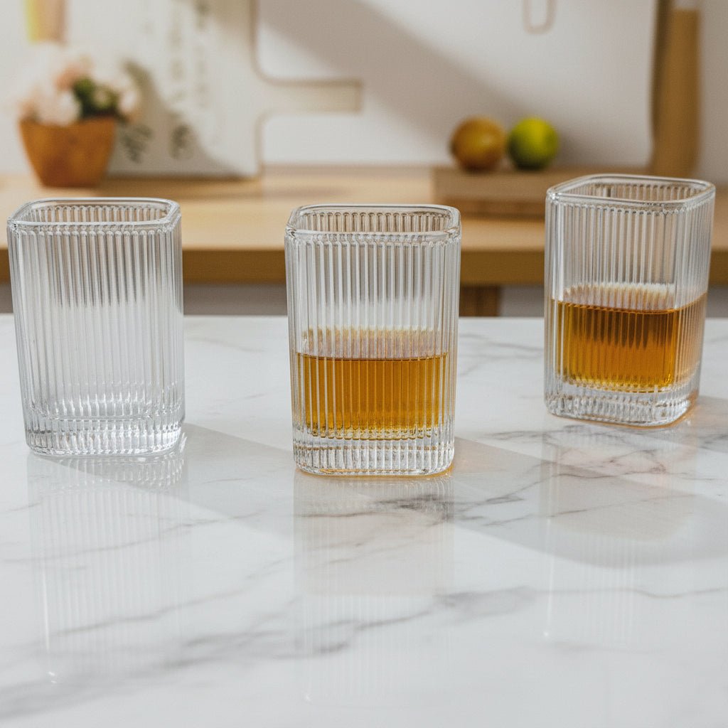 Diamonds - Rillet Drikkeglassæt - 200 ml. | Glas | Transparent | Kvadratisk | 6 stk. - Løven Home