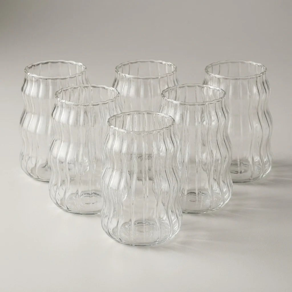 Diamonds - Rillet Drikkeglassæt - 500 ml. | Glas | Transparent | 6 stk. - Løven Home