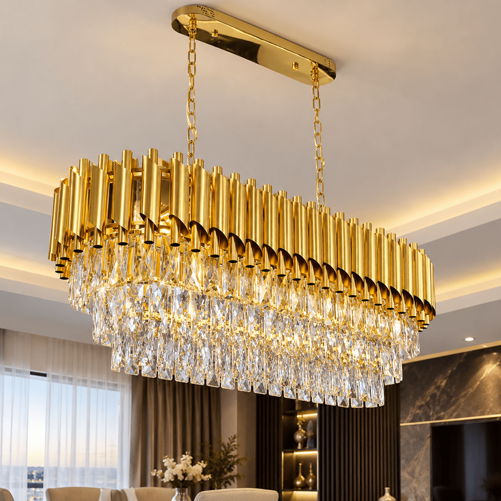 Elegant Guld Loftlampe med Krystaller | 80 cm - Løven Home