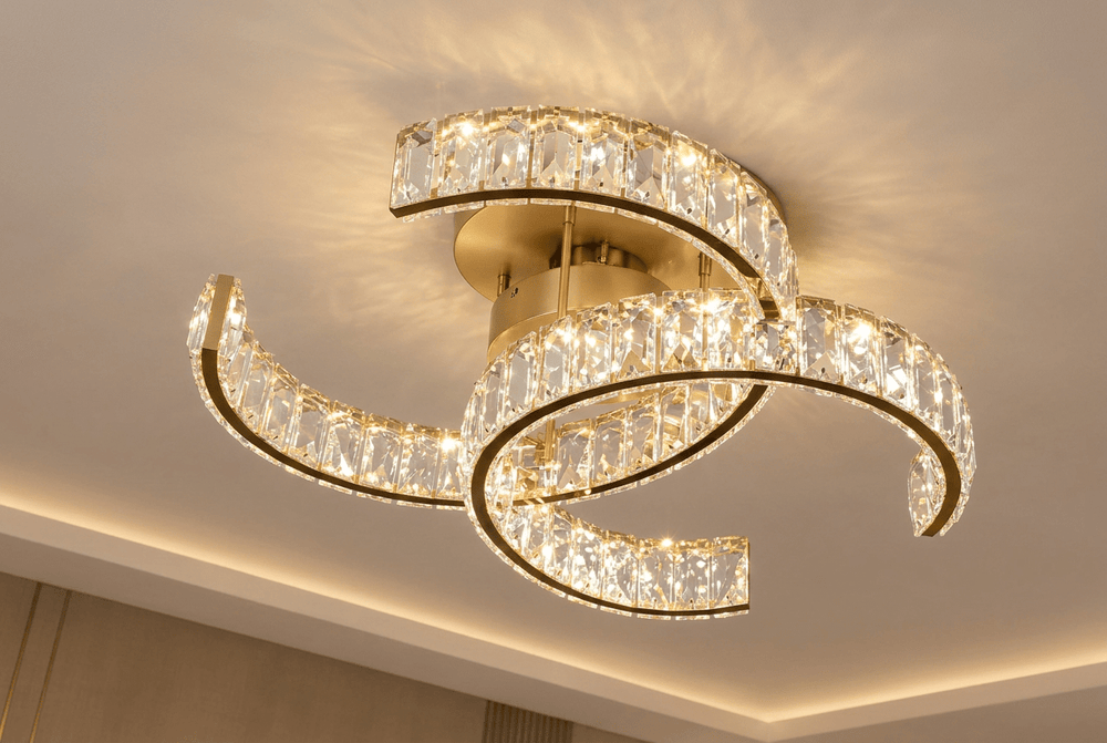 Elegant LED loftlampe med krystaller – Guld - Løven Home