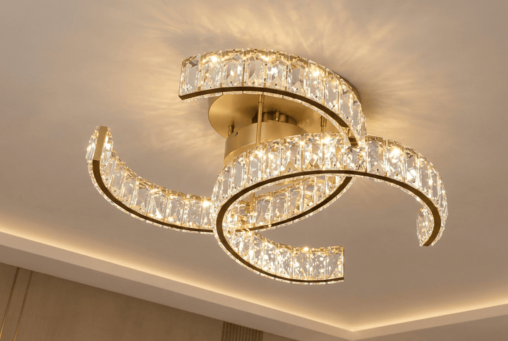 Elegant LED loftlampe med krystaller – Guld - Løven Home