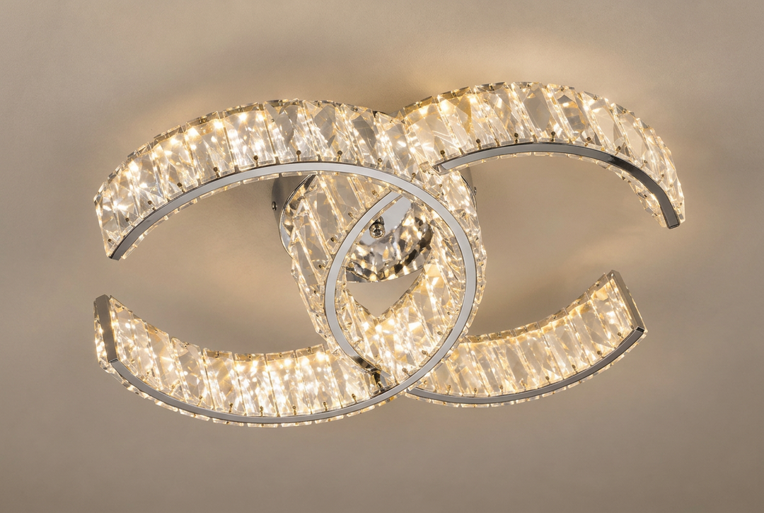 Elegant LED loftlampe med krystaller – Guld - Løven Home