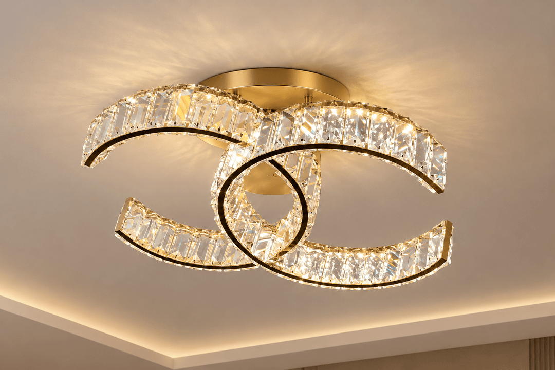 Elegant LED loftlampe med krystaller – Guld - Løven Home