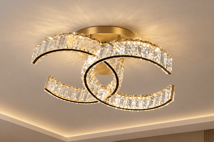 Elegant LED loftlampe med krystaller – Guld - Løven Home