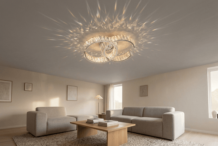 Elegant LED-loftlampe med krystaller – Sølv - Løven Home