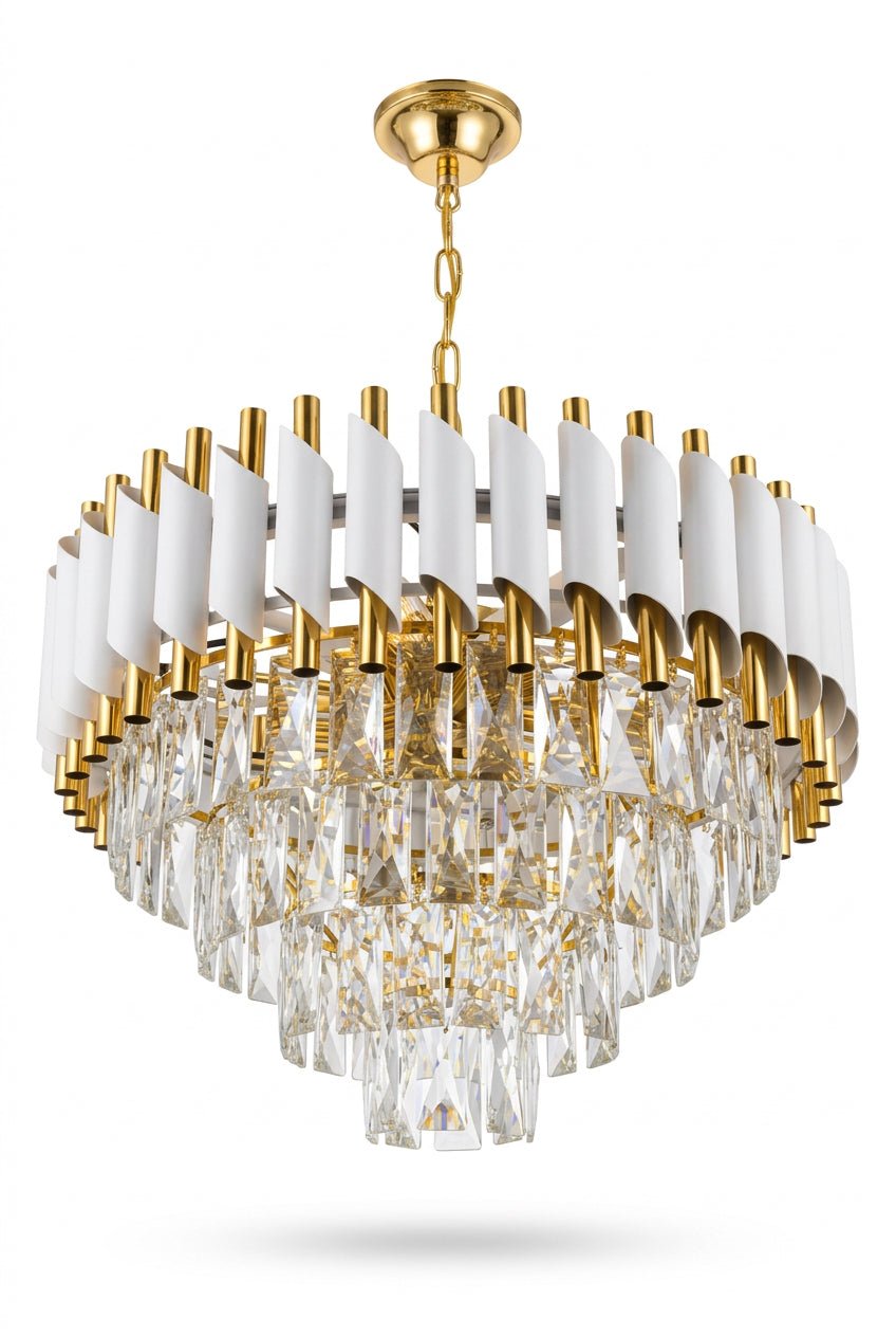 Elegant Loftlampe med Krystaller – Guld &amp; Hvid | 50 Cm - Løven Home