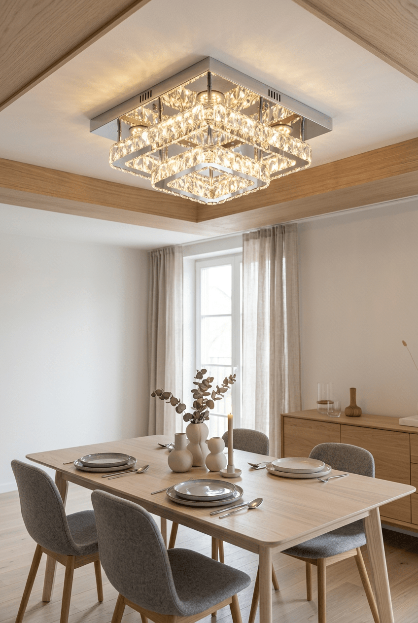 Elegant Loftlampe med Krystaller – Sølv | 45 cm - Løven Home
