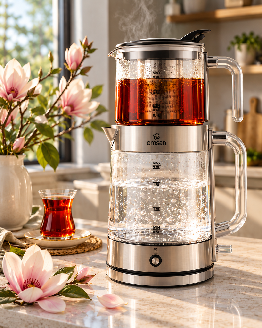 Emsan - Elektrisk Glas Temaskine - 0,8 liter & 2 L | 2200W - Løven Home