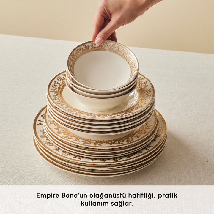 Emsan Empire Bone Majeste - Gold - 55 Dele - 12 Personers Spisestel - Løven Home