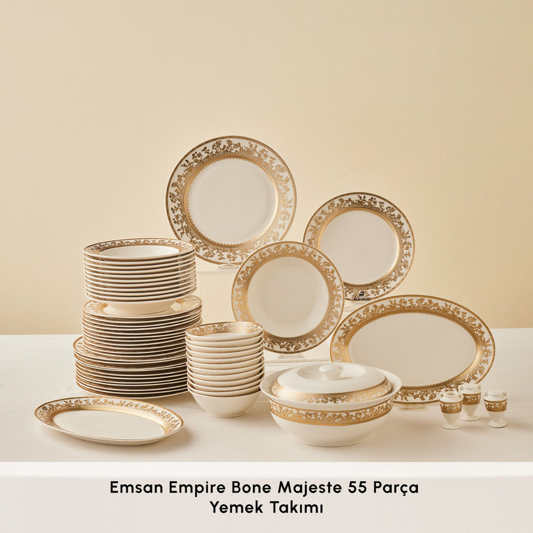 Emsan Empire Bone Majeste - Gold - 55 Dele - 12 Personers Spisestel - Løven Home