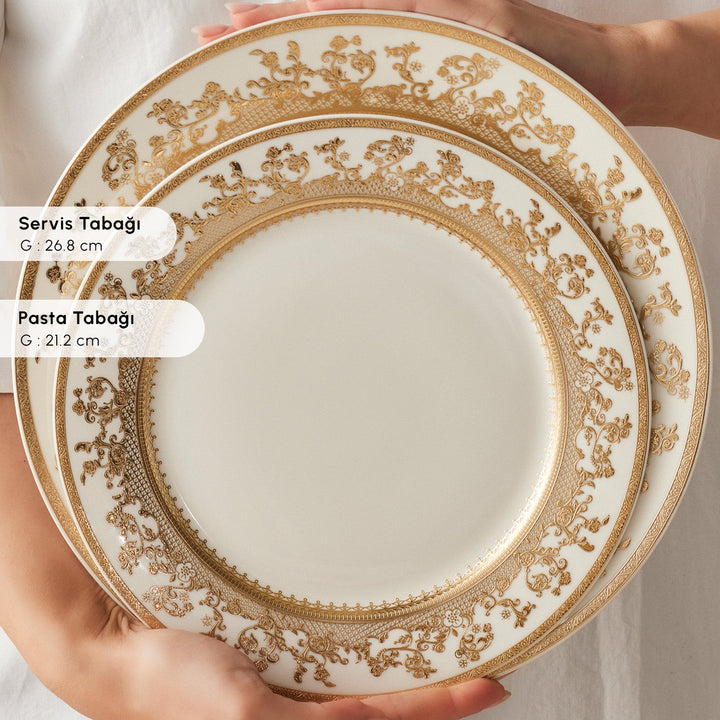 Emsan Empire Bone Majeste - Gold - 55 Dele - 12 Personers Spisestel - Løven Home