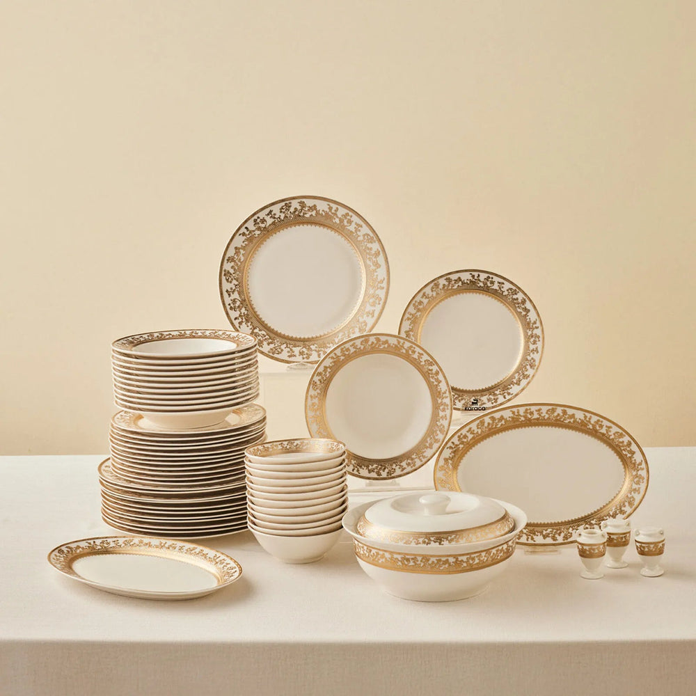 Emsan Empire Bone Majeste - Gold - 55 Dele - 12 Personers Spisestel - Løven Home