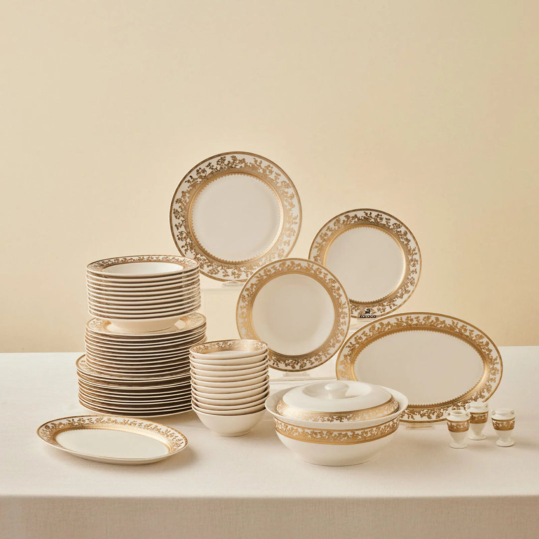 Emsan Empire Bone Majeste - Gold - 55 Dele - 12 Personers Spisestel - Løven Home
