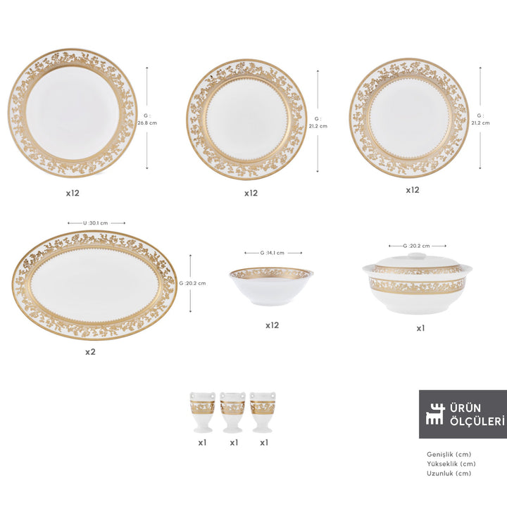 Emsan Empire Bone Majeste - Gold - 55 Dele - 12 Personers Spisestel - Løven Home
