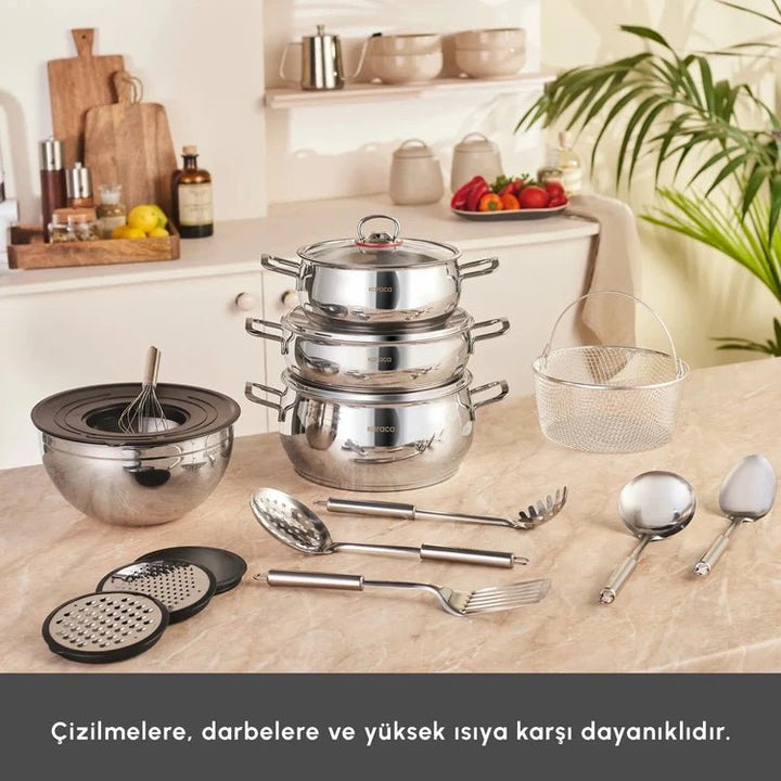 Emsan - Grydesæt 18 Dele – 3 Gryder med Glaslåg - Løven Home