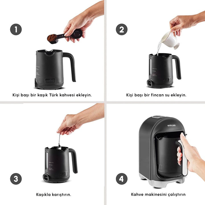 Emsan Kumda - Tyrkisk Kaffemaskine – 300 ml | 735W | Sort - Løven Home