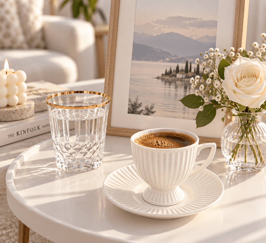 Emsan - Mahir Kaffekopsæt – 90 ml | 6 Personers | 12 Dele - Løven Home