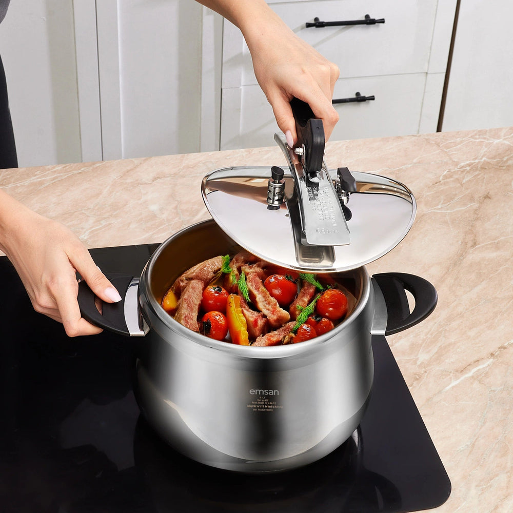 Emsan - Retro Trykkoger – Rustfrit Stål | Induktionsbund | 8 L - Løven Home