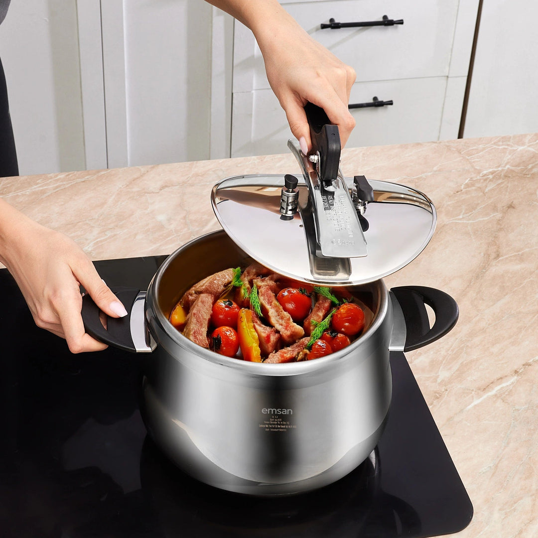 Emsan - Retro Trykkoger – Rustfrit Stål | Induktionsbund | 8 L - Løven Home
