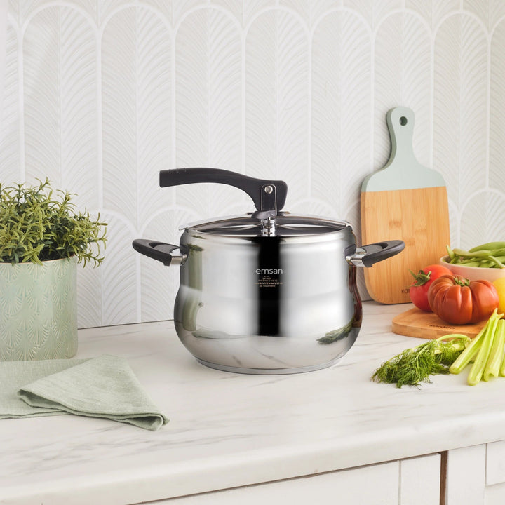 Emsan - Retro Trykkoger – Rustfrit Stål | Induktionsbund | 8 L - Løven Home
