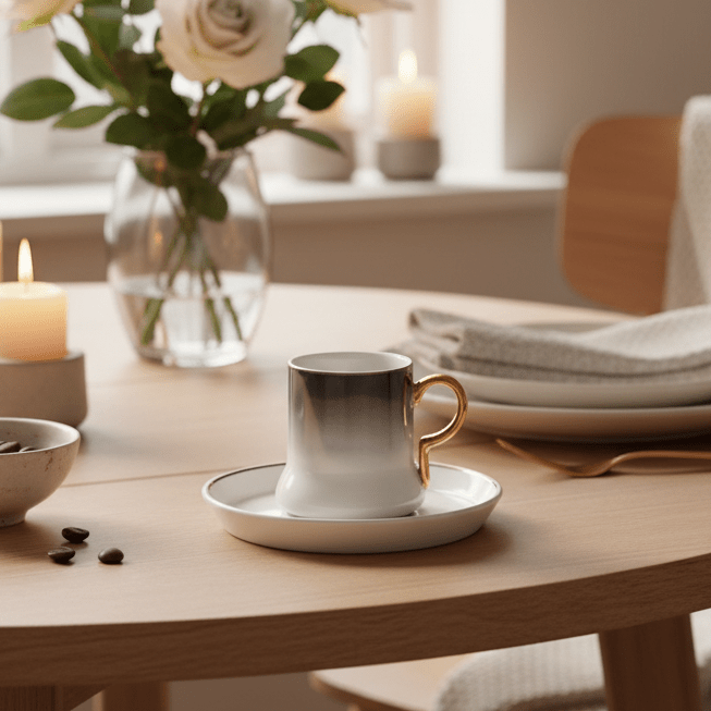 Espresso Kaffesæt 90 ML - HVID - GRÅ - GULD 12 DELE 6 PERSONER - Løven Home