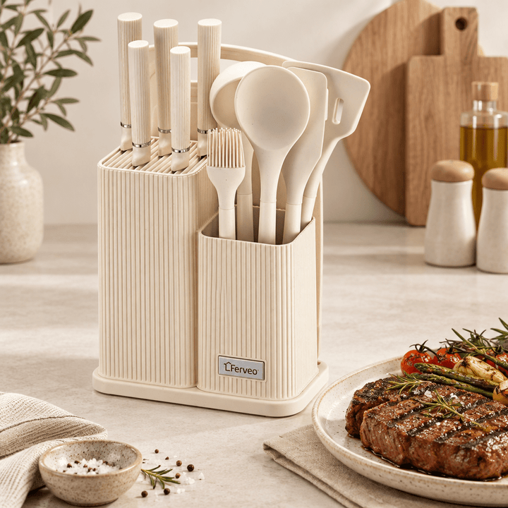 Ferveo Ayla - Køkken &amp; Knivsæt - 12 dele | Beige - Løven Home
