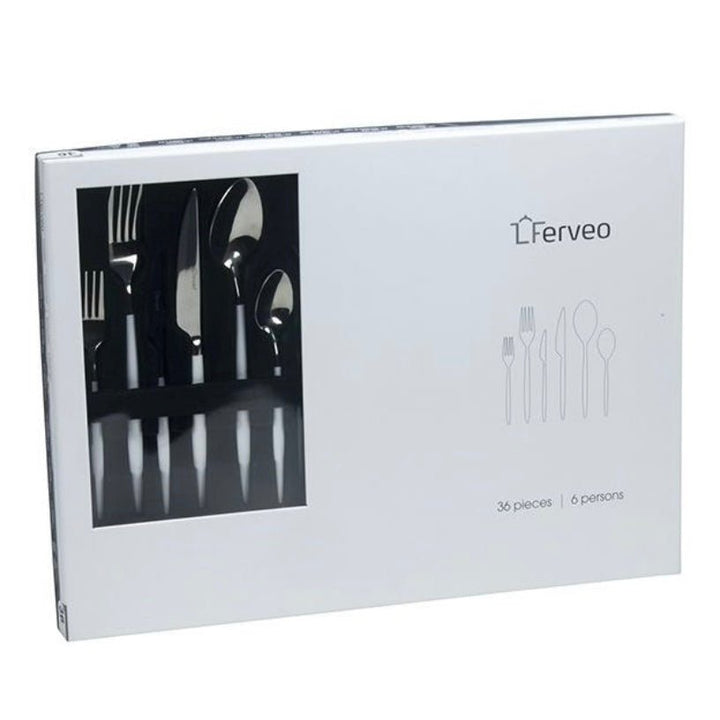 Ferveo Hvid/Sølv Bestiksæt 36 dele 6 kuverter - Løven Home