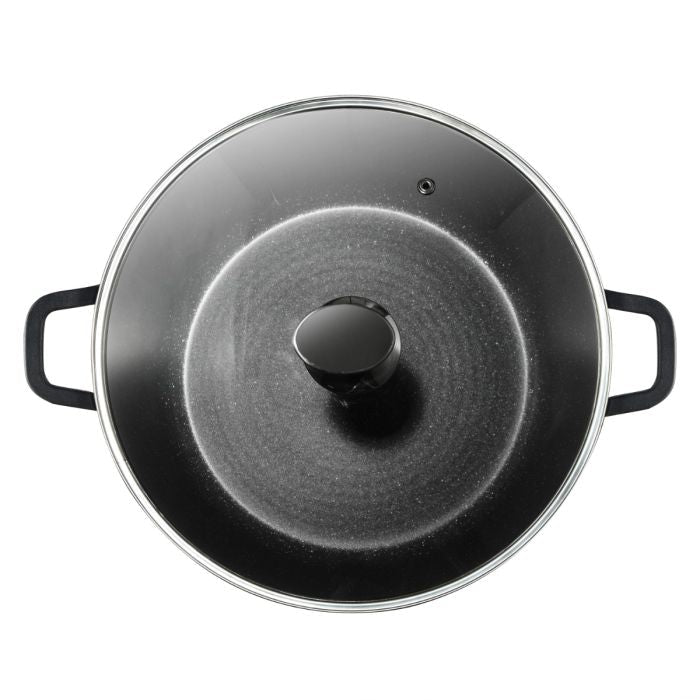 Ferveo Omega - Lav gryde m/glaslåg – 9,8 L | Ø40 cm | Sort marmorbelægning - Løven Home