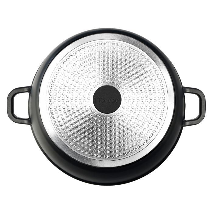 Ferveo Omega - Lav gryde m/glaslåg – 9,8 L | Ø40 cm | Sort marmorbelægning - Løven Home