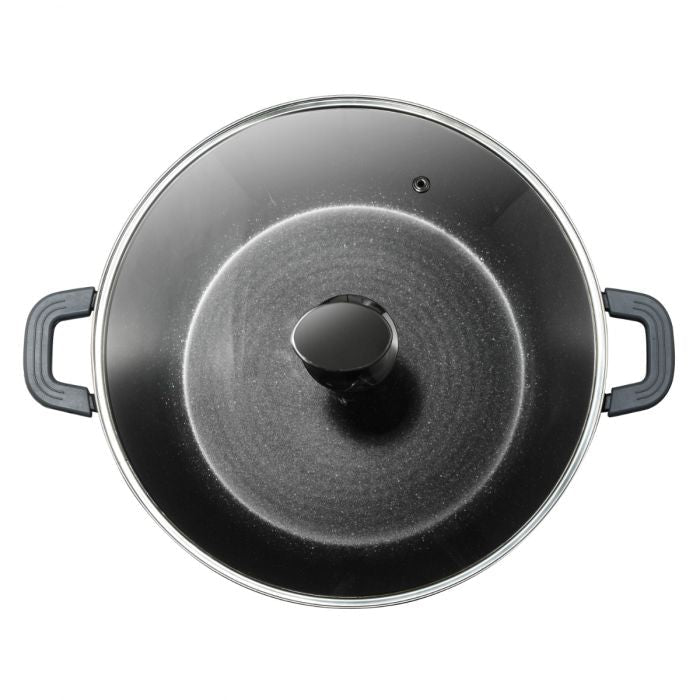 Ferveo Omega - Lav gryde m/glaslåg – 9,8 L | Ø40 cm | Sort marmorbelægning - Løven Home