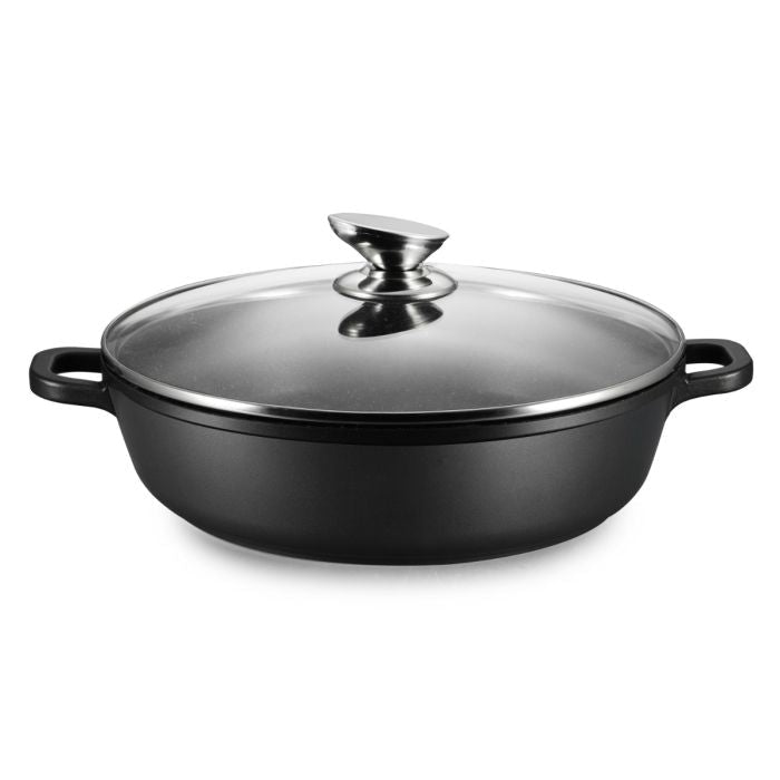 Ferveo Omega - Lav gryde m/glaslåg – 9,8 L | Ø40 cm | Sort marmorbelægning - Løven Home