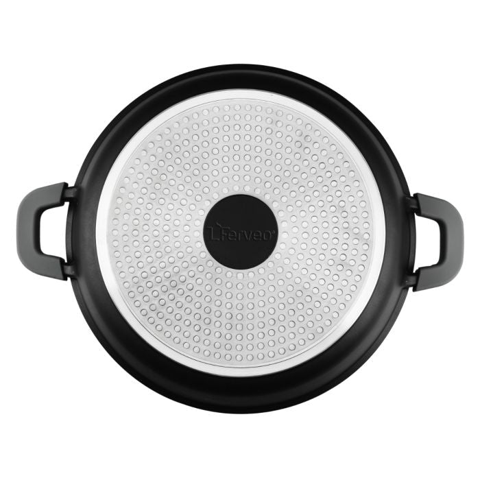 Ferveo Omega - Lav gryde m/glaslåg – 9,8 L | Ø40 cm | Sort marmorbelægning - Løven Home