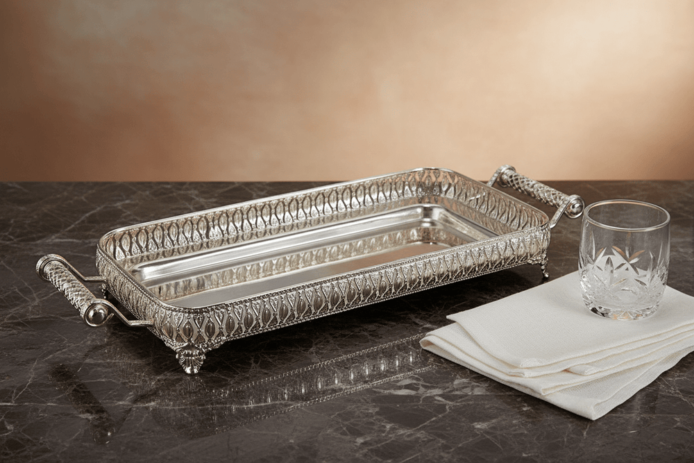 Fugurato - 901 Rektangulær Serveringsbakke – Sølv | 64×22×8 cm - Løven Home