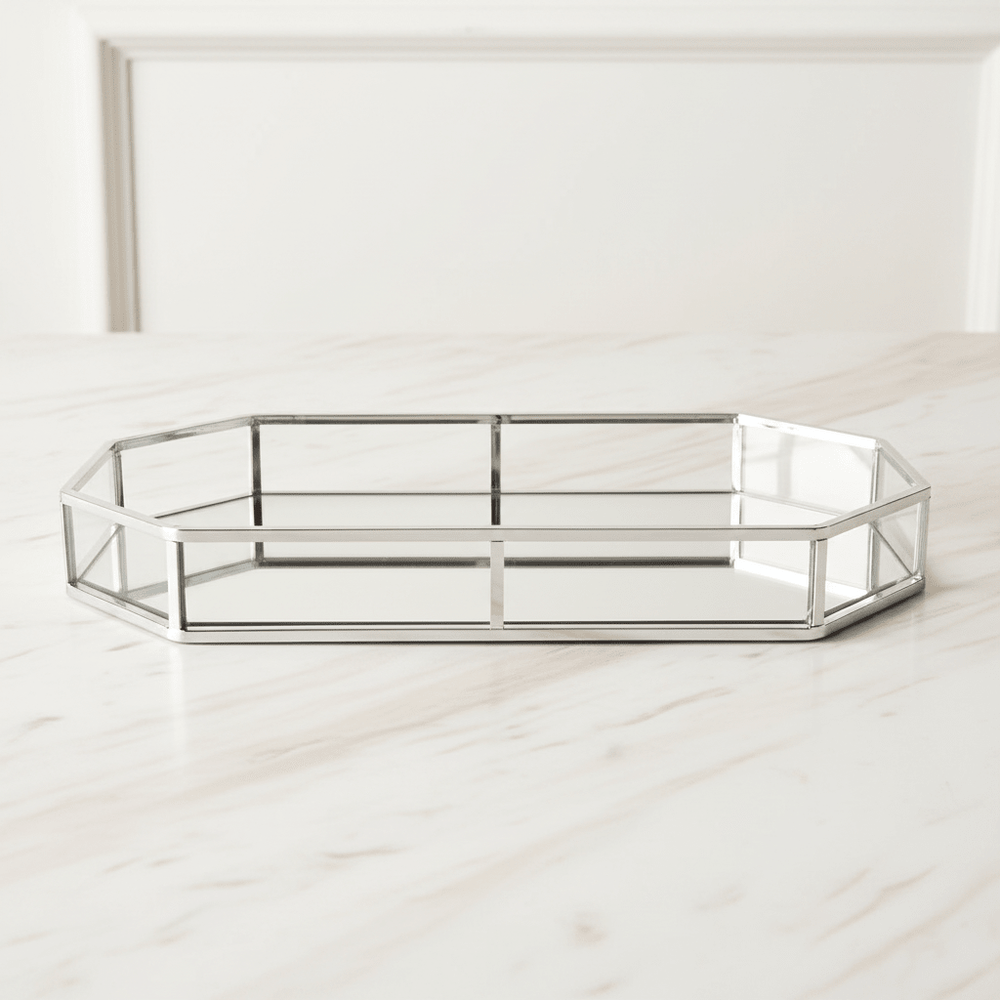 Fugurato - Serverings og dekorationsbakke – 42x23 cm | Sølv/spejl | Metal/glas - Løven Home