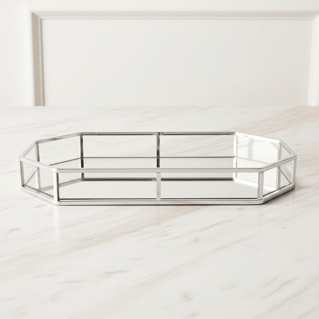 Fugurato - Serverings og dekorationsbakke – 42x23 cm | Sølv/spejl | Metal/glas - Løven Home