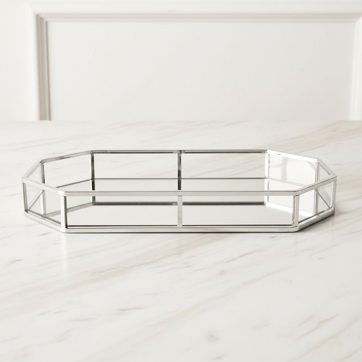Fugurato - Serverings og dekorationsbakke – 42x23 cm | Sølv/spejl | Metal/glas - Løven Home