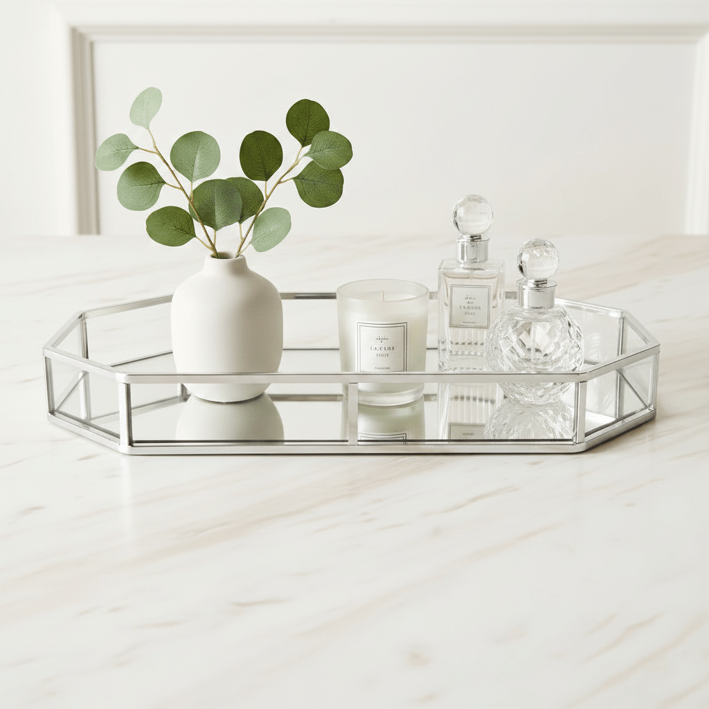 Fugurato - Serverings og dekorationsbakke – 42x23 cm | Sølv/spejl | Metal/glas - Løven Home