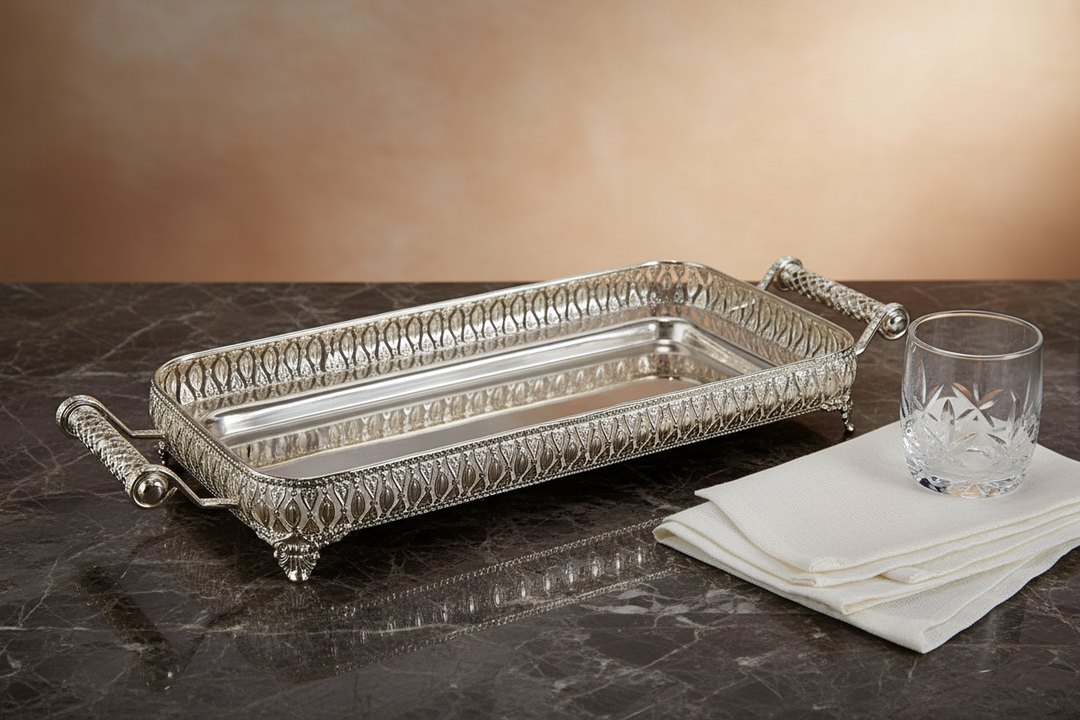 Fugurato - 901 Rektangulær Serveringsbakke – Sølv | 64×22×8 cm